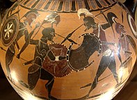 black-figure vase painting of a battle scene