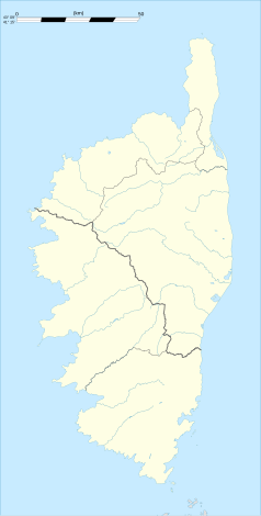 Mapa konturowa Korsyki, u góry po prawej znajduje się punkt z opisem „Stade Armand Cesari”