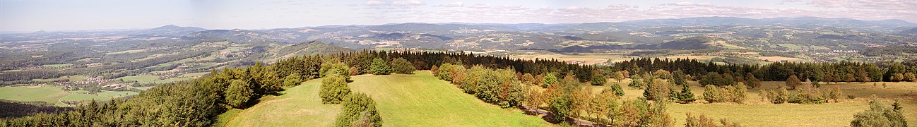 Photograph of the landscape in the Riesengebirge, including a view of Jeschken
