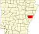 Map of Arkansas highlighting Lee County