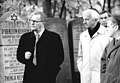 (l-r) Peter Kirchner, President of Germany Richard von Weizsäcker, and Barenboim visit Jewish cementery in Berlin-Weissensee (1990).