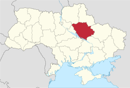 Die ligging van Poltawa-oblast in Oekraïne