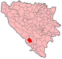 Location of the Široki Brijeg of Bled in Bosnia and Herzegovina