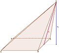 Vaikka kartio olisi vino, mitataan korkeus h = vt aina etäisyytenä pyramidin kärjestä sen pohjan tasolle mitattuna.