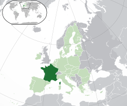  Metropolitan France-अवस्थिति (dark green) – Europe-এ (green & dark grey) – the European Union-এ (green)  –  [व्याख्या]