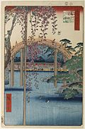 À l'intérieur du sanctuaire Kameido Tenjin (1857), de la série Cent vues d'Edo de Utagawa Hiroshige, qui fut une source d'inspiration pour Claude Monet.