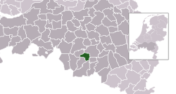 Highlighted position of Veldhoven in a municipal map of North Brabant