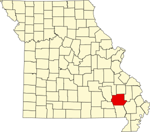 Map of Missouri highlighting Wayne County