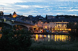 Moselle river bridge by night, seen from the German side