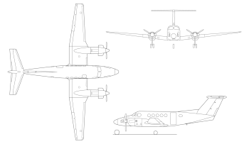 Orthographically projected diagram of the Beechcraft King Air B200.