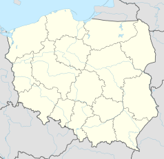 Mapa konturowa Polski, u góry znajduje się punkt z opisem „Łasin”