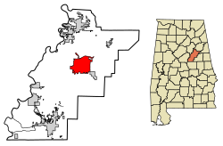 Location of Talladega in Talladega County, Alabama.