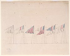 Flags of the French Corps at the Nizam of Hyderabad's encampment.jpg