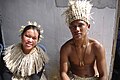 An Orang Seletar man and woman from Pasir Gudang, Johor in traditional attire.