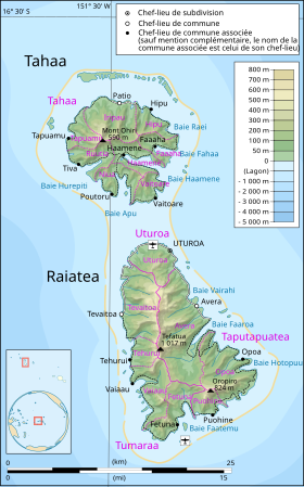 Carte topographique des îles de Tahaa et Raiatea