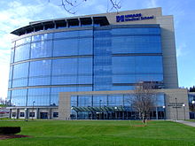 Blue glass multi-story building