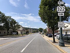 2022-09-04 11 46 22 View west along U.S. Route 322 and U.S. Route 30 Business (Lancaster Avenue) just east of Manor Avenue in Downingtown, Chester County, Pennsylvania.jpg