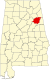 Harta statului Alabama indicând comitatul Calhoun County