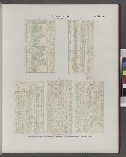 File:Neues Reich. Dynastie XXVI. Pyramiden von Saqâra (Saqqârah). Grab 24, Raum A, Westwand- a. b. Südliche Nische; c-e. Nördliche Nische (NYPL b14291191-38443).tiff