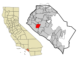 Location of Fountain Valley within Orange County, California.