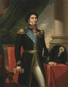 Portrait en couleur et en pied d’un officier napoléonien.