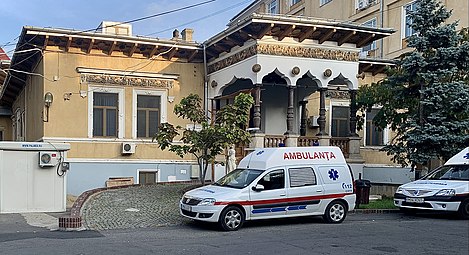 Lahovari House, now in the courtyard of the Cantacuzino Hospital in Bucharest (1885-1886), Strada Ion Movilă no. 5[11]