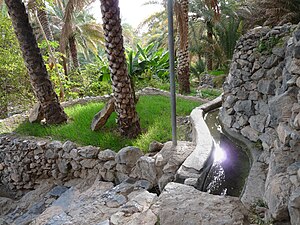 De 'jubs' (gotenstelsel) van een falaj in Oman