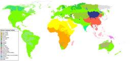 Familiae linguarum coloribus Vicipaedicis distinctae