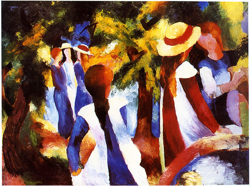 File:Macke, August - Mädchen unter Bäumen - 1914 - 2384 x 1773 px.jpg