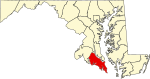 State map highlighting Saint Mary’s County