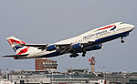 Boeing 747 in British Airways livery taking off from London Heathrow.