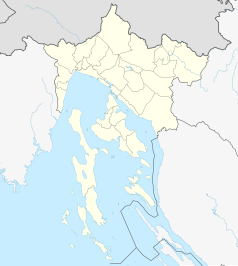 Mapa konturowa żupanii primorsko-gorskiej, u góry znajduje się punkt z opisem „Cernik”