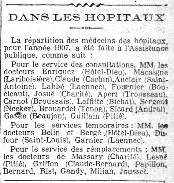 File:Répartition des médecins dans les hôpitaux de l'Assistance publique pour l'année 1907 - Le Journal, 24 décembre 1906.jpg