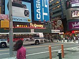 That image may be for an entrance to the Times Square–42nd Street/Port Authority Bus Terminal (New York City Subway) station, but the Lincoln Highway street name sign on the lamppost is hard to ignore.