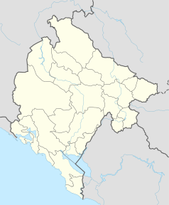 Mapa konturowa Czarnogóry, blisko centrum na dole znajduje się punkt z opisem „Bioče”