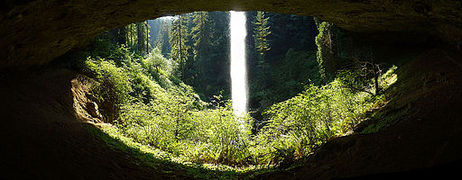 View from behind North Falls in Silver Falls State Park