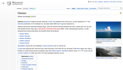 Visualisation of the collapsed sidebar on Basque Wikipedia