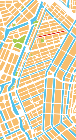 Locatie gedempte Lindengracht (in het rood)