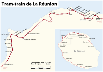 Streckenkarte der geplanten Stadtbahn auf der Insel Réunion