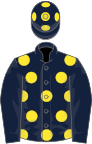 Dark blue, yellow spots, dark blue sleeves