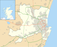 Mapa konturowa Aberdeen, po prawej znajduje się punkt z opisem „Pittodrie Stadium”