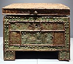 Treasure chest with a sacrifice of Jupiter depicted on it; 1st century AD; wood, iron and bronze, with ageminature; from Pompeii; Naples National Archaeological Museum (Naples, Italy)