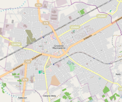 Mapa konturowa Grodziska Mazowieckiego, po prawej znajduje się punkt z opisem „Grodzisk Mazowiecki Piaskowa”