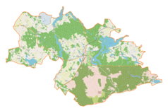 Mapa konturowa gminy Orzysz, w centrum znajduje się punkt z opisem „Grądy Podmiejskie”