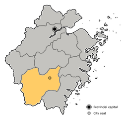 Location of Lishui City jurisdiction in the province