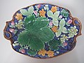 Gustafsberg Dessert service platter, coloured glazes, c. 1880, naturalistic theme, Sweden