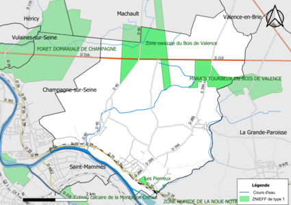 Carte des ZNIEFF de type 1 de la commune.