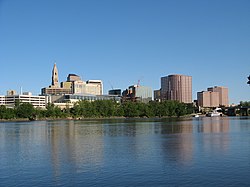 Hartford's downtown seen from across the Connecticut River