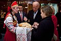 Joe Biden, Dr. Jill Biden, and Finnegan Biden participate in a bread and salt welcoming ceremony in the Ritz Carlton hotel in Moscow, Russia, March 8, 2011.