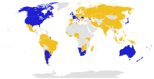 Planisphère représentant les pays qualifiés et ceux ayant aux qualifications de la Coupe du monde 2015